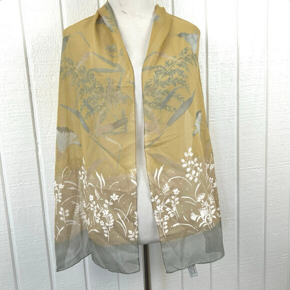 Basha Scarves Women Made in Italy Floral Head Neck Scarf Rectangle Gold Gray - Picture 3 of 9